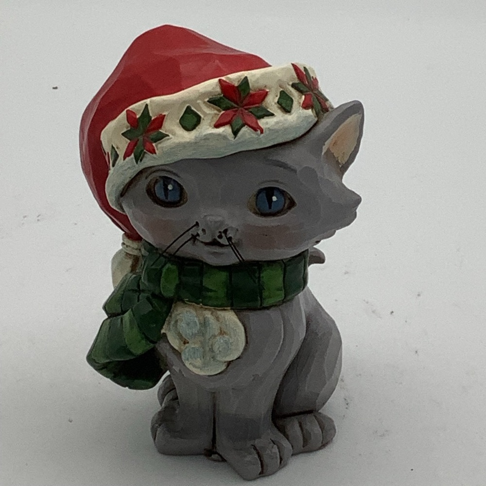 Jim Shore 2019 Mini Christmas Kitten Figurine with Red Santa Hat